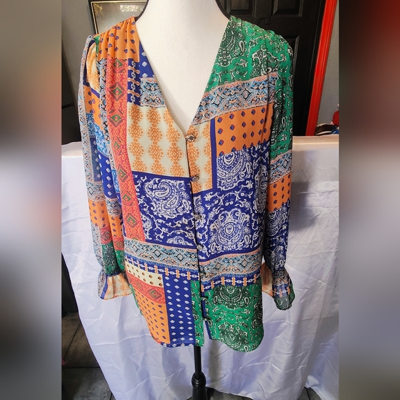 Calvin Klein Tops - Colorful Patchwork Blouse